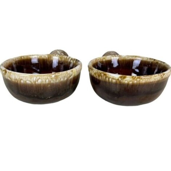Vintage McCoy Pottery #7050 Brown Drip Glaze Soup Bowl Handle USA Set of 2 - Picture 1 of 4
